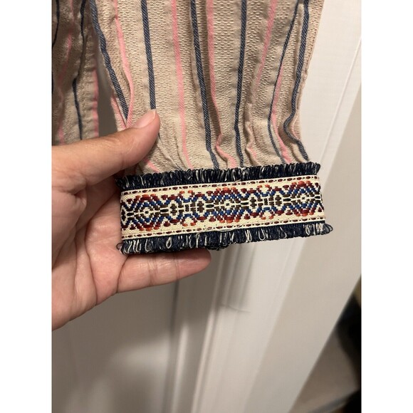 Hayden LA Peasant Tunic Top Size XL Tan Striped Lightweight Boho Long Speeve - Picture 3 of 5